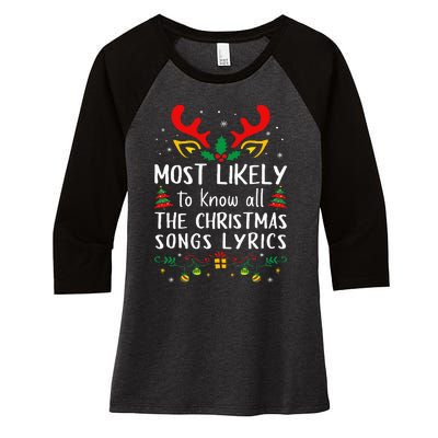 Most Likely To Know All The Christmas Songs Lyrics Matching Women's Tri-Blend 3/4-Sleeve Raglan Shirt