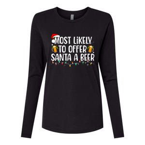 Most Likely To Offer Santa A Beer Funny Drinking Christmas Womens Cotton Relaxed Long Sleeve T-Shirt