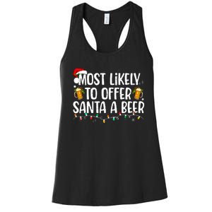 Most Likely To Offer Santa A Beer Funny Drinking Christmas Women's Racerback Tank