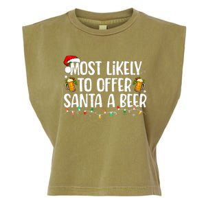 Most Likely To Offer Santa A Beer Funny Drinking Christmas Garment-Dyed Women's Muscle Tee