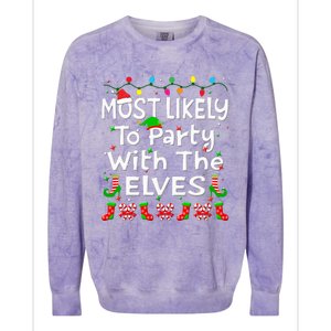 Most Likely To Party With The Elves Christmas Family Funny Colorblast Crewneck Sweatshirt