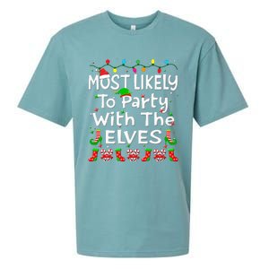 Most Likely To Party With The Elves Christmas Family Funny Sueded Cloud Jersey T-Shirt