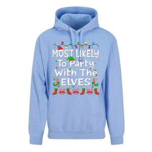 Most Likely To Party With The Elves Christmas Family Funny Unisex Surf Hoodie