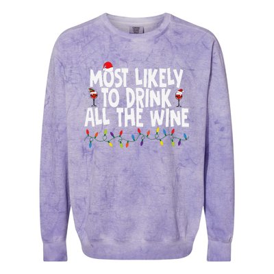 Most Likely To Drink All The Wine Family Matching Christmas Colorblast Crewneck Sweatshirt