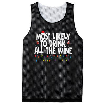 Most Likely To Drink All The Wine Family Matching Christmas Mesh Reversible Basketball Jersey Tank