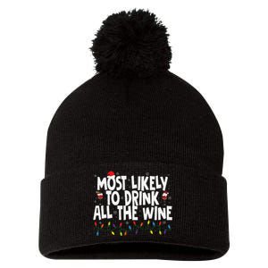 Most Likely To Drink All The Wine Family Matching Christmas Pom Pom 12in Knit Beanie