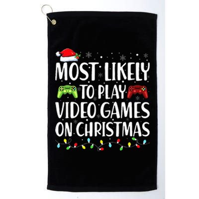 Most Likely To Play Video Game On Christmas Santa Gaming Platinum Collection Golf Towel