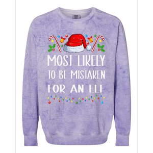 Most Likely To Be Mistaken For An Elf Christmas Pajamas Colorblast Crewneck Sweatshirt