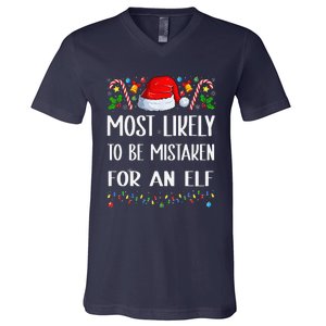 Most Likely To Be Mistaken For An Elf Christmas Pajamas V-Neck T-Shirt