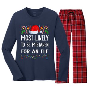 Most Likely To Be Mistaken For An Elf Christmas Pajamas Women's Long Sleeve Flannel Pajama Set 