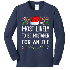 Most Likely To Be Mistaken For An Elf Christmas Pajamas Kids Long Sleeve Shirt