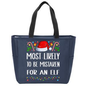 Most Likely To Be Mistaken For An Elf Christmas Pajamas Zip Tote Bag