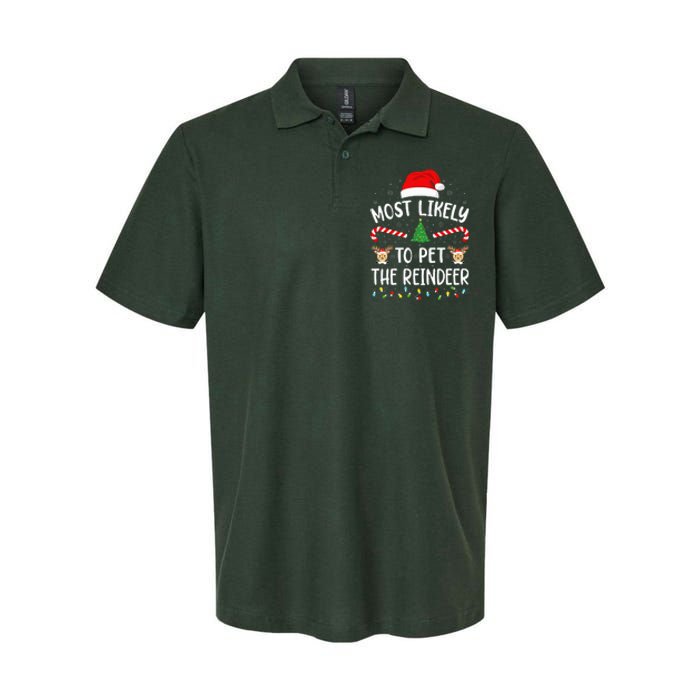 Most Likely To Pet The Reindeer squad family Joke Christmas  Softstyle Adult Sport Polo