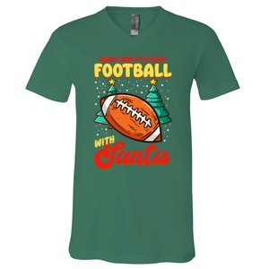 Most Likely To Play Football With Santa | Football Christmas V-Neck T-Shirt