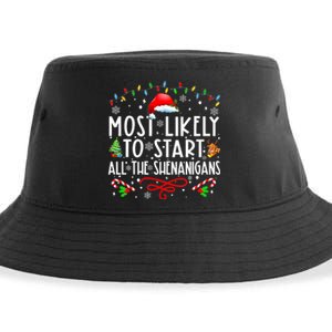 Most Likely To Start All The Shenanigans Family Xmas Holiday Sustainable Bucket Hat