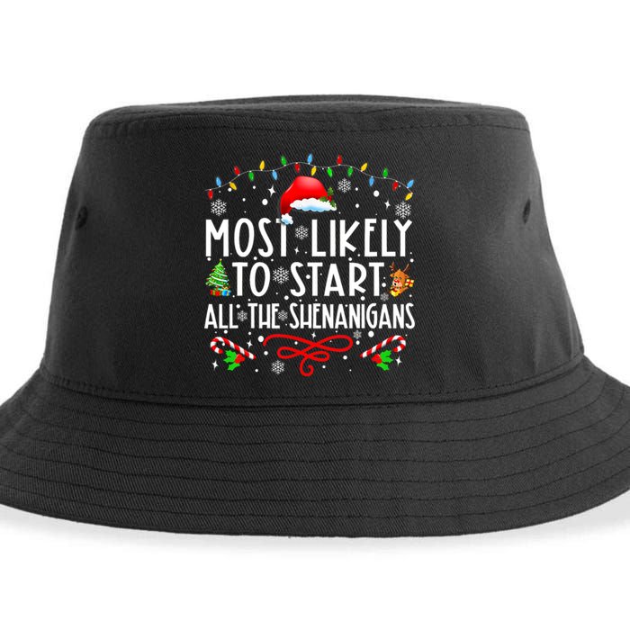 Most Likely To Start All The Shenanigans Family Xmas Holiday Sustainable Bucket Hat