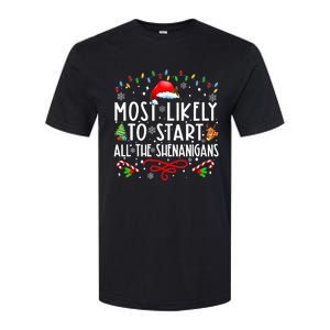 Most Likely To Start All The Shenanigans Family Xmas Holiday Softstyle CVC T-Shirt