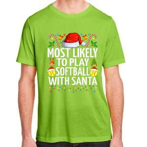 Most Likely To Play Softball With Santa Christmas Softball Adult ChromaSoft Performance T-Shirt