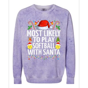 Most Likely To Play Softball With Santa Christmas Softball Colorblast Crewneck Sweatshirt