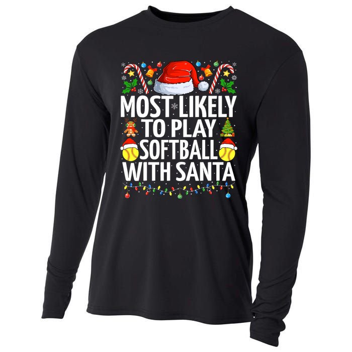 Most Likely To Play Softball With Santa Christmas Softball Cooling Performance Long Sleeve Crew