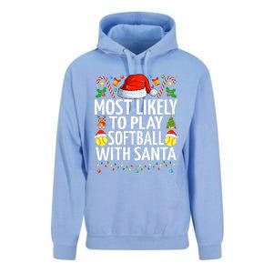 Most Likely To Play Softball With Santa Christmas Softball Unisex Surf Hoodie