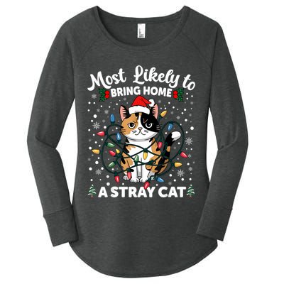 Most Likely To Bring Home A Stray Cat Matching Christmas Women's Perfect Tri Tunic Long Sleeve Shirt
