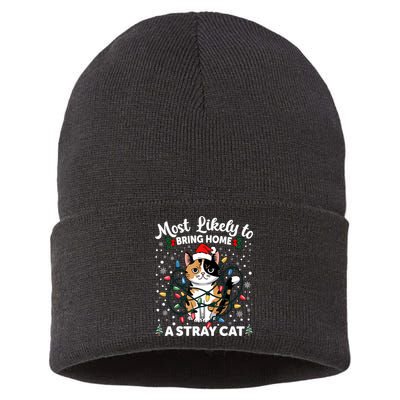 Most Likely To Bring Home A Stray Cat Matching Christmas Sustainable Knit Beanie