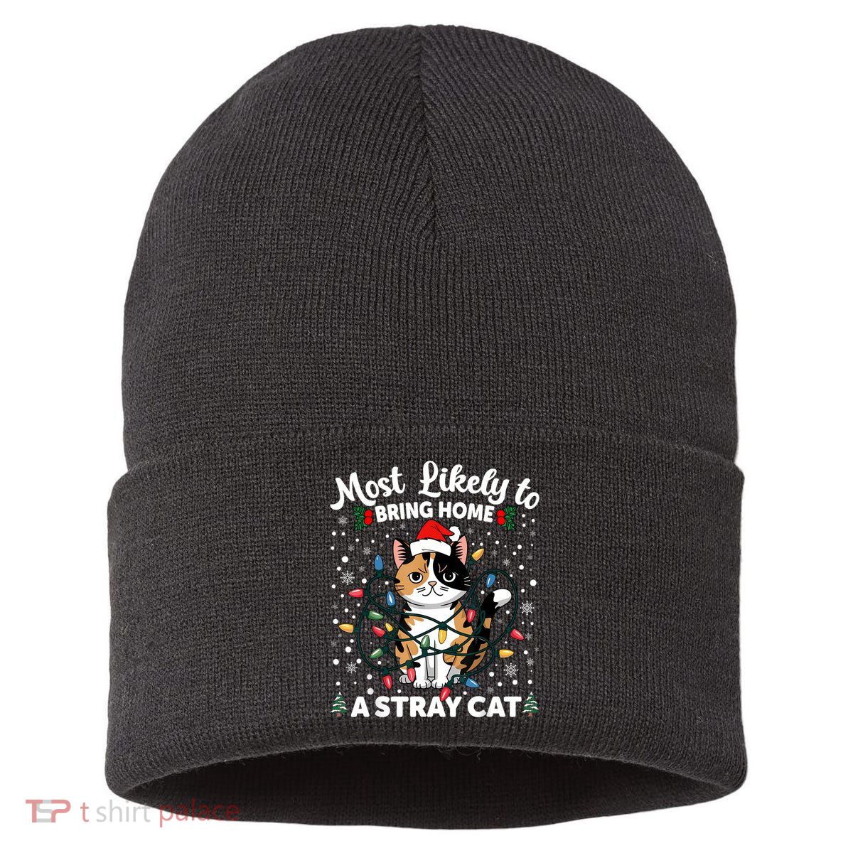 Most Likely To Bring Home A Stray Cat Matching Christmas Sustainable Knit Beanie
