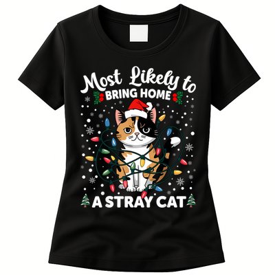 Most Likely To Bring Home A Stray Cat Matching Christmas Womens T-Shirt