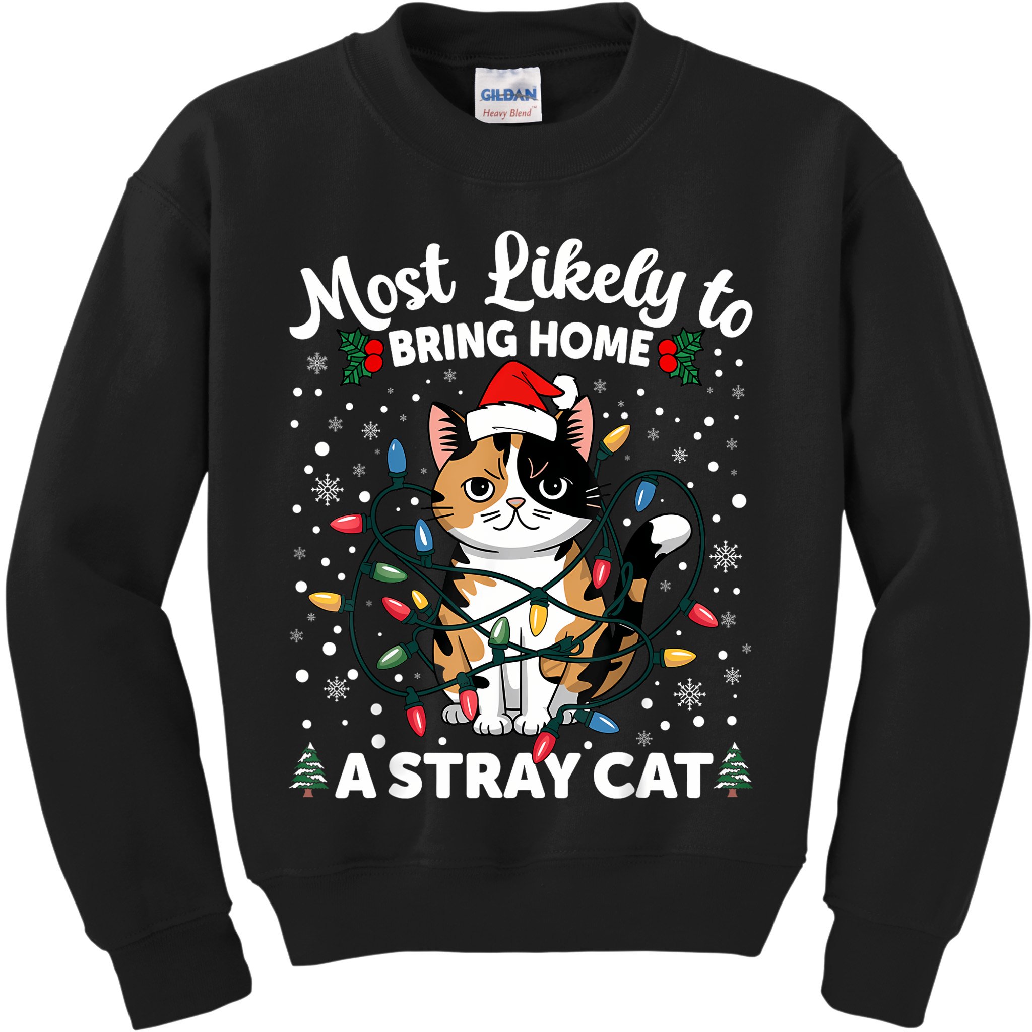 Most Likely To Bring Home A Stray Cat Matching Christmas Kids Sweatshirt