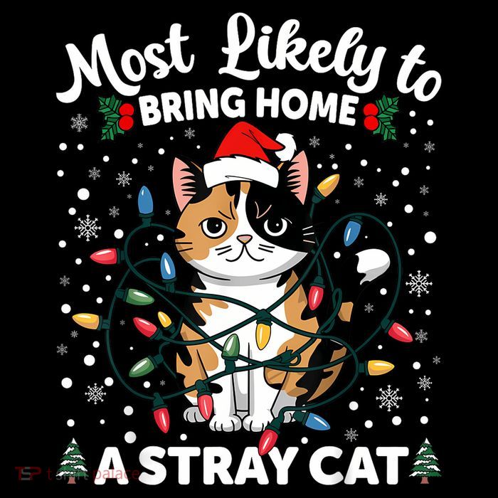 Most Likely To Bring Home A Stray Cat Matching Christmas Kids T-Shirt