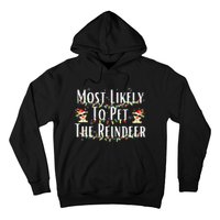 Most Likely To Pet The Reindeer Christmas Tree Lights Hoodie