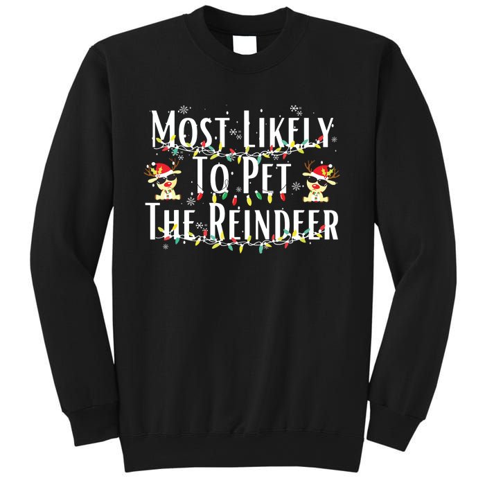 Most Likely To Pet The Reindeer Christmas Tree Lights Sweatshirt