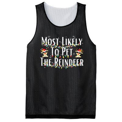 Most Likely To Pet The Reindeer Christmas Tree Lights Mesh Reversible Basketball Jersey Tank