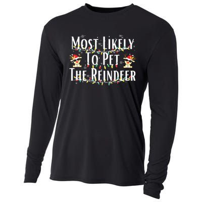 Most Likely To Pet The Reindeer Christmas Tree Lights Cooling Performance Long Sleeve Crew