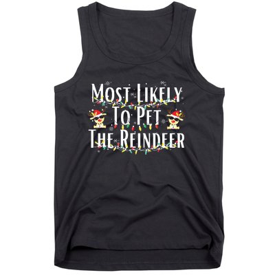 Most Likely To Pet The Reindeer Christmas Tree Lights Tank Top