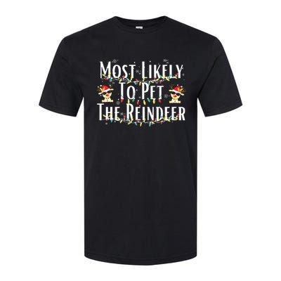 Most Likely To Pet The Reindeer Christmas Tree Lights Softstyle CVC T-Shirt