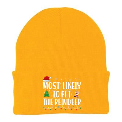 Most Likely To Pet The Reindeer Family Matching Christmas Knit Cap Winter Beanie