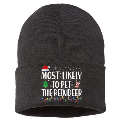 Most Likely To Pet The Reindeer Family Matching Christmas Sustainable Knit Beanie