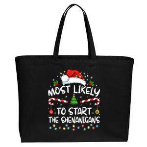 Most Likely To Start All The Shenanigans Family Xmas Holiday Cotton Canvas Jumbo Tote