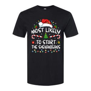 Most Likely To Start All The Shenanigans Family Xmas Holiday Softstyle CVC T-Shirt