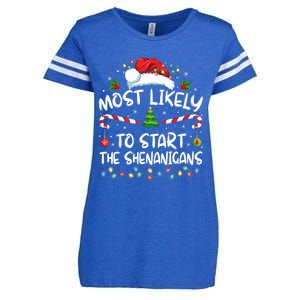 Most Likely To Start All The Shenanigans Family Xmas Holiday Enza Ladies Jersey Football T-Shirt