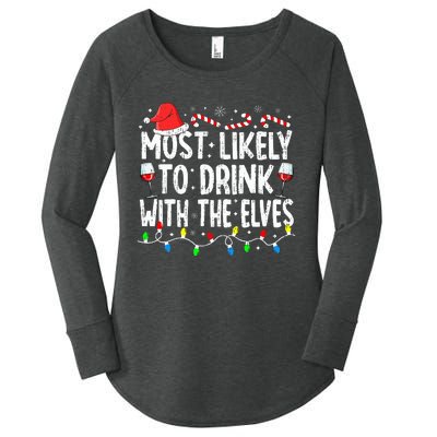 Most Likely To Drink With The Elves Elf Drinking Christmas Women's Perfect Tri Tunic Long Sleeve Shirt