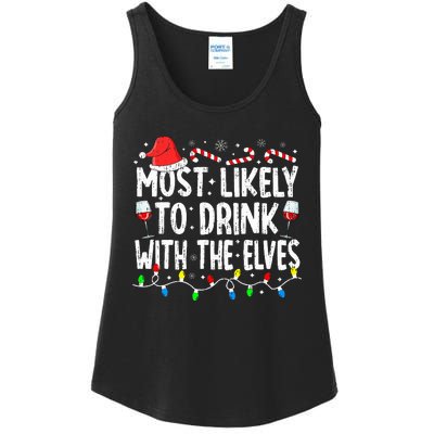 Most Likely To Drink With The Elves Elf Drinking Christmas Ladies Essential Tank