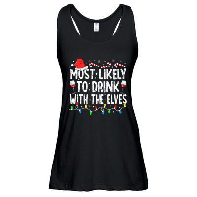 Most Likely To Drink With The Elves Elf Drinking Christmas Ladies Essential Flowy Tank