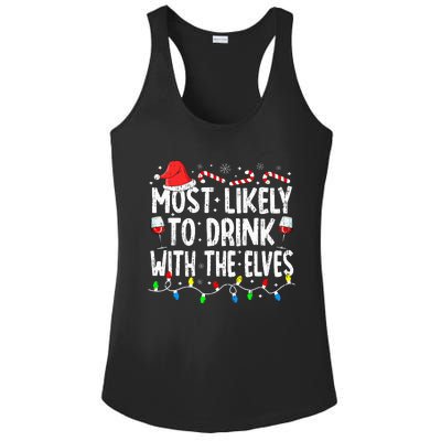 Most Likely To Drink With The Elves Elf Drinking Christmas Ladies PosiCharge Competitor Racerback Tank