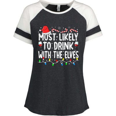 Most Likely To Drink With The Elves Elf Drinking Christmas Enza Ladies Jersey Colorblock Tee