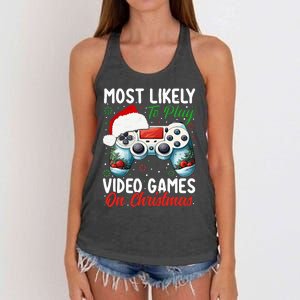 Most Likely To Play Video Games On Christmas  Women's Knotted Racerback Tank