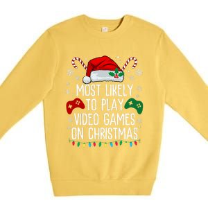 Most Likely To Play Video Game On Christmas Santa Gaming Premium Crewneck Sweatshirt