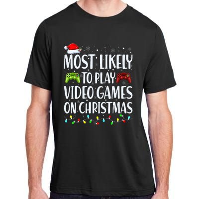 Most Likely To Play Video Games On Christmas Xmas Lights  Adult ChromaSoft Performance T-Shirt